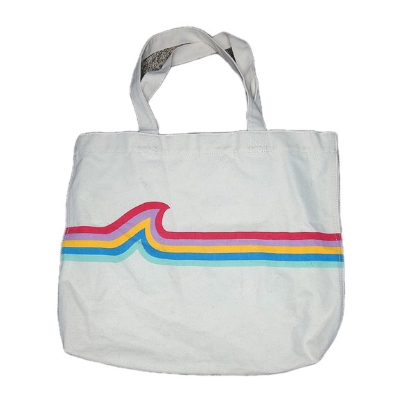Madewell Cream Rainbow Wave Canvas Tote Shopping Bag Reusable Market Bag - Picture 1 of 3